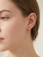 Load image into Gallery viewer, Rainbow Crystal Huggie Earrings Gold Side View — Solisita