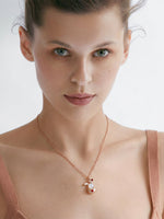Load image into Gallery viewer, Rose Gold Bunny & Pearl Necklace Gold-Tone Side View — Solisita