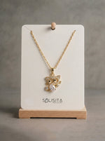 Load image into Gallery viewer, Sparkling Crystal Kitten Pendant Gold Detail Close-Up — Solisita