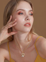 Load image into Gallery viewer, Sparkling Crystal Kitten Pendant Gold On-Neck Styled — Solisita
