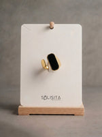 Load image into Gallery viewer, Stainless Steel Black Signet Open Ring Gold Detail Close-Up — Solisita