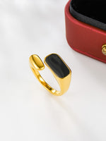 Load image into Gallery viewer, Stainless Steel Black Signet Open Ring Gold Angle — Solisita