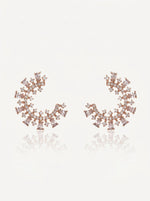 Load image into Gallery viewer, Sunburst Crystal C-Hoop Earrings Gold Front View — Solisita
