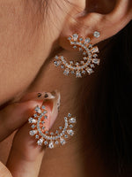 Load image into Gallery viewer, Sunburst Crystal C-Hoop Earrings Gold Side View — Solisita