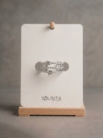 Load image into Gallery viewer, Triple Star Stacked Ring Silver Detail Crystal Close-Up — Solisita