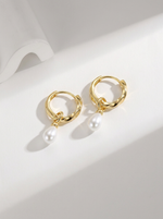 Load image into Gallery viewer, Twisted Pearl Drop Earrings Gold Flat-Lay Styled — Solisita