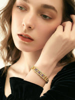 Load image into Gallery viewer, Vintage Amethyst Cuban Bracelet Gold Side View — Solisita