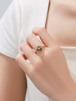 Load image into Gallery viewer, Vintage Multi-Colour Crystal Flower Ring Gold On-Hand Shot — Solisita