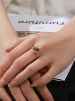 Load image into Gallery viewer, Vintage Multi-Colour Crystal Flower Ring Gold Side View — Solisita