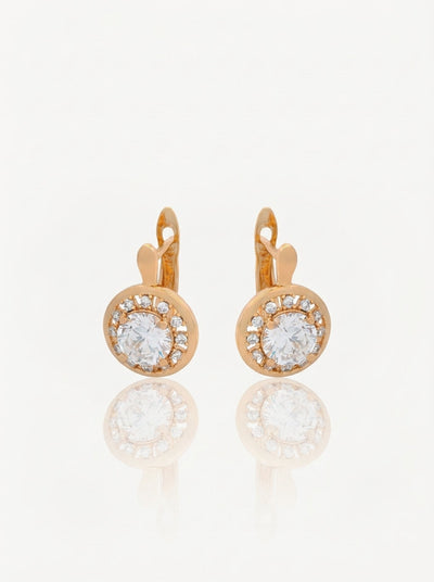 Classic Crystal Halo Leverback Earrings - Gold