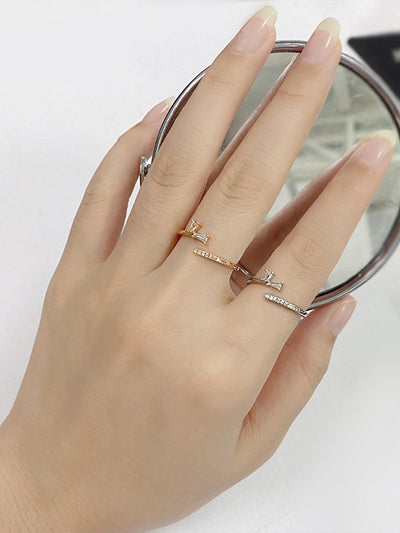 Baguette & Pavé Geometric Open Ring – Gold