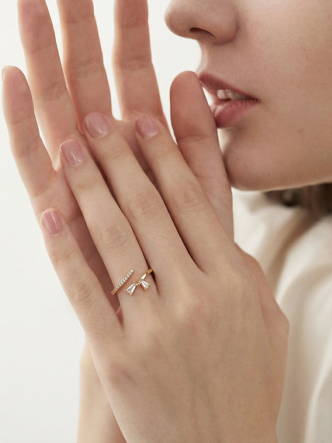 Baguette & Pavé Geometric Open Ring Gold On-Hand — Solisita