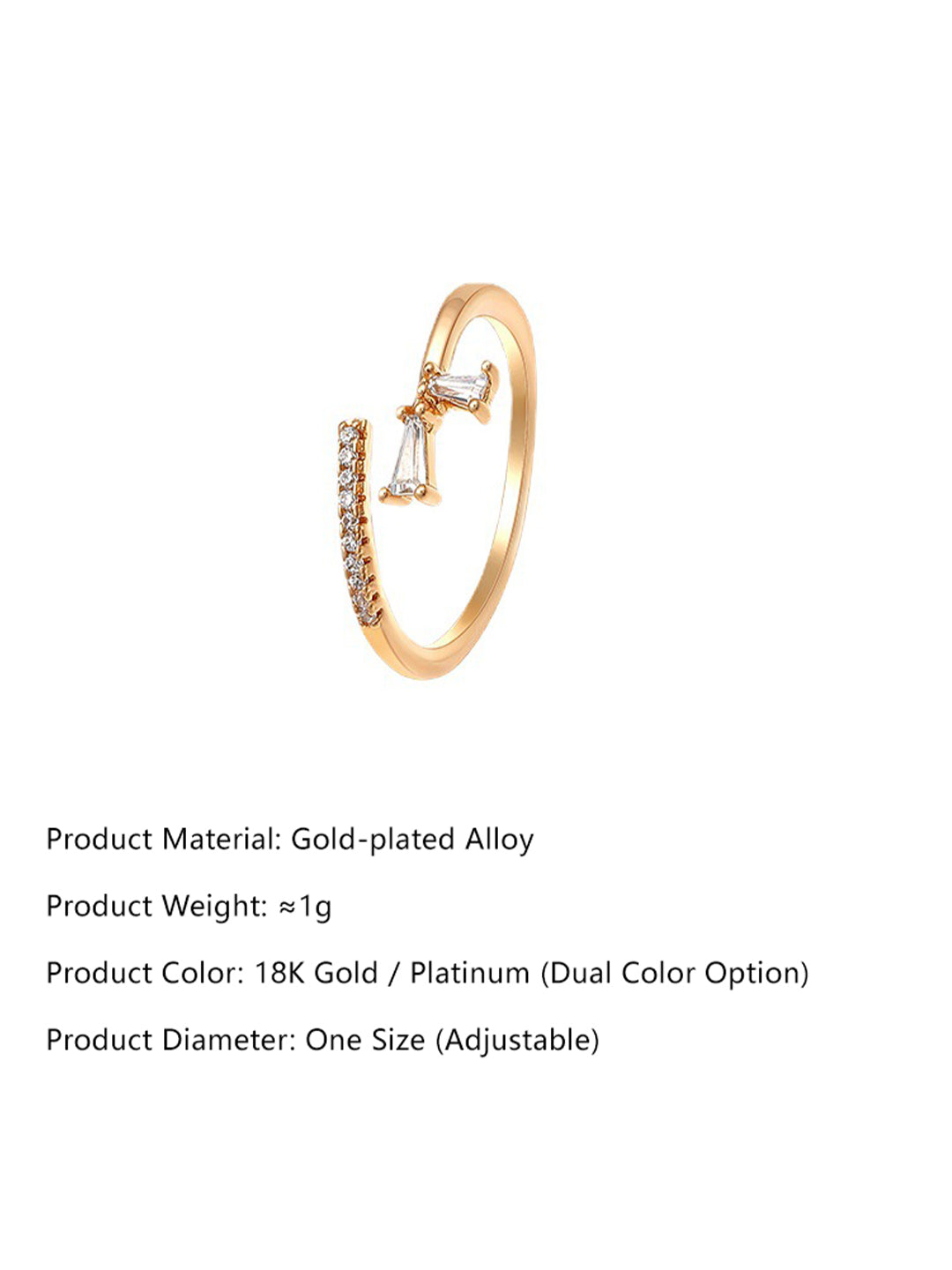 Baguette & Pavé Geometric Open Ring Gold Angle — Solisita
