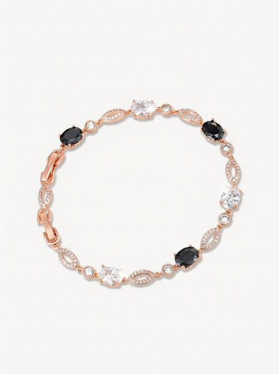 Black & Clear Crystal Link Bracelet - Rose Gold