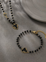 Load image into Gallery viewer, Black Glitter Leaf Beaded Jewellery Set Gold Styled — Solisita
