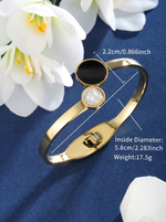 Load image into Gallery viewer, Black &amp; White Shell Geometric Bangle Gold Flat-Lay Styled — Solisita
