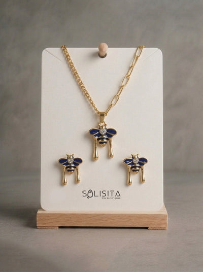 Blue Enamel Bee Asymmetrical Set (2-Piece)