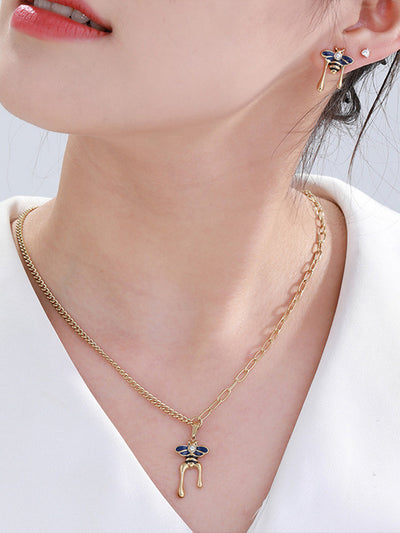 Blue Enamel Bee Asymmetrical Set (2-Piece)