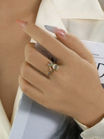 Load image into Gallery viewer, Cat's Eye Crystal Open Ring Gold On-Hand Shot — Solisita

