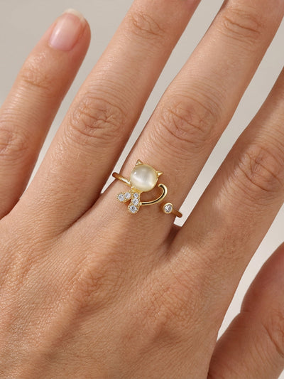 Cat's Eye Crystal Open Ring - Gold