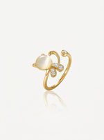 Load image into Gallery viewer, Cat's Eye Crystal Open Ring Gold Front View — Solisita
