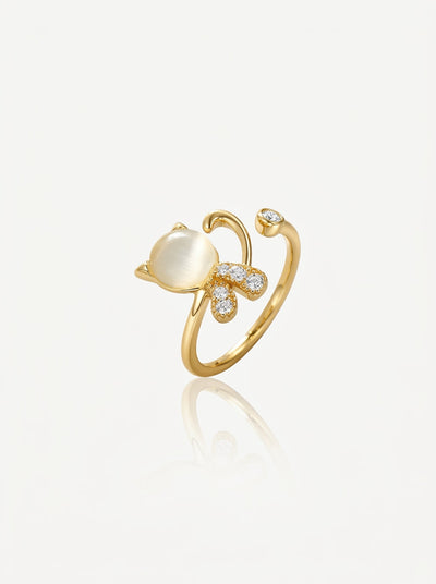 Cat's Eye Crystal Open Ring - Gold