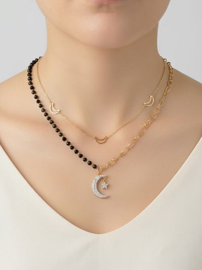 Celestial Star & Moon Layered Necklace - Gold