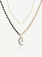 Load image into Gallery viewer, Celestial Star &amp; Moon Layered Necklace Gold Front View — Solisita
