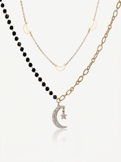 Celestial Star & Moon Layered Necklace - Gold