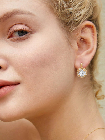 Classic Crystal Halo Leverback Earrings - Gold