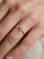 Load image into Gallery viewer, Crystal Cross &amp; Star Open Ring Gold On-Hand Shot — Solisita
