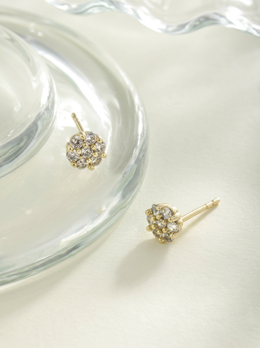 Crystal Flower Stud Earrings Gold Angle Shot — Solisita