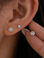 Load image into Gallery viewer, Crystal Flower Stud Earrings Gold Side View — Solisita
