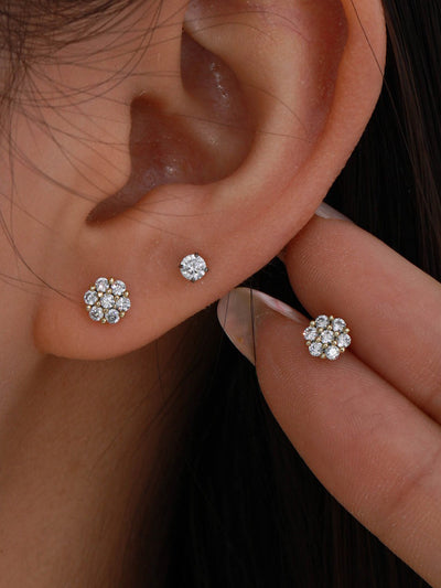 Crystal Flower Stud Earrings - Gold