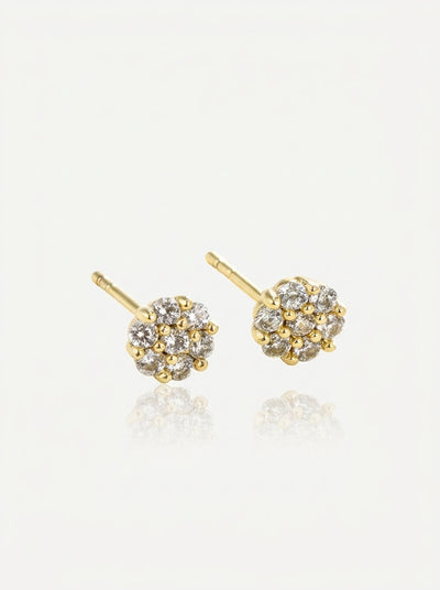 Crystal Flower Stud Earrings - Gold