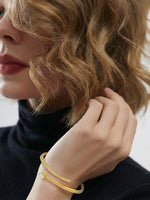 Load image into Gallery viewer, Crystal Heart Wrap Bangle Gold Side View — Solisita
