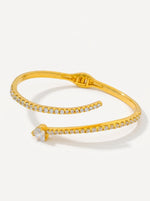 Load image into Gallery viewer, Crystal Heart Wrap Bangle Gold Front View — Solisita
