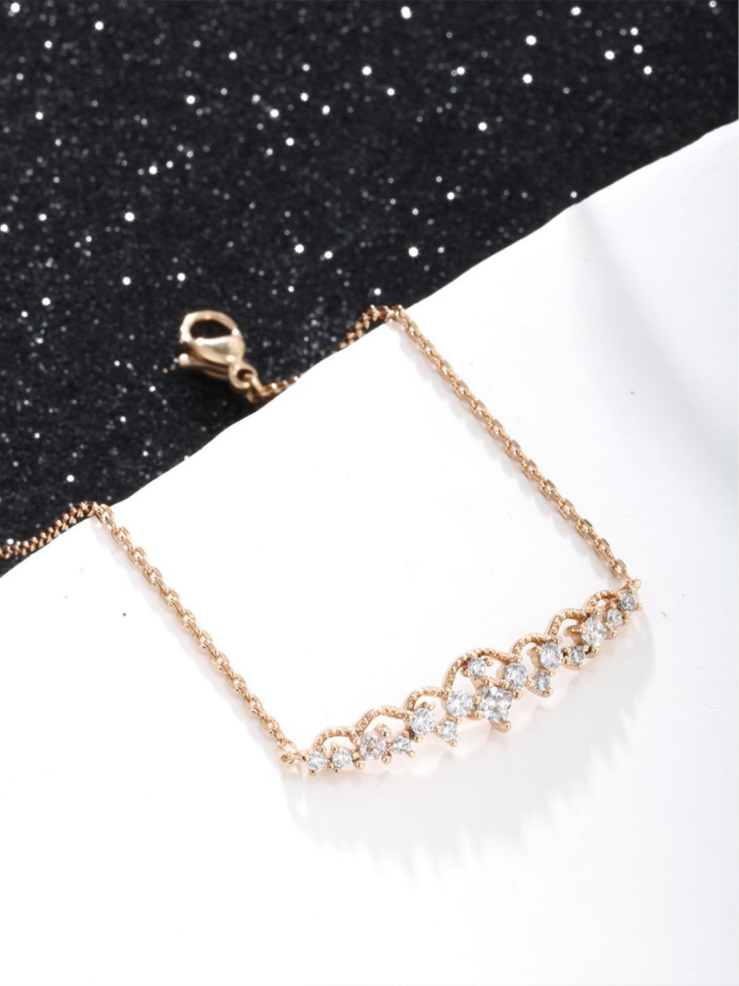 Crystal Lace Bar Bracelet Gold Angle View — Solisita
