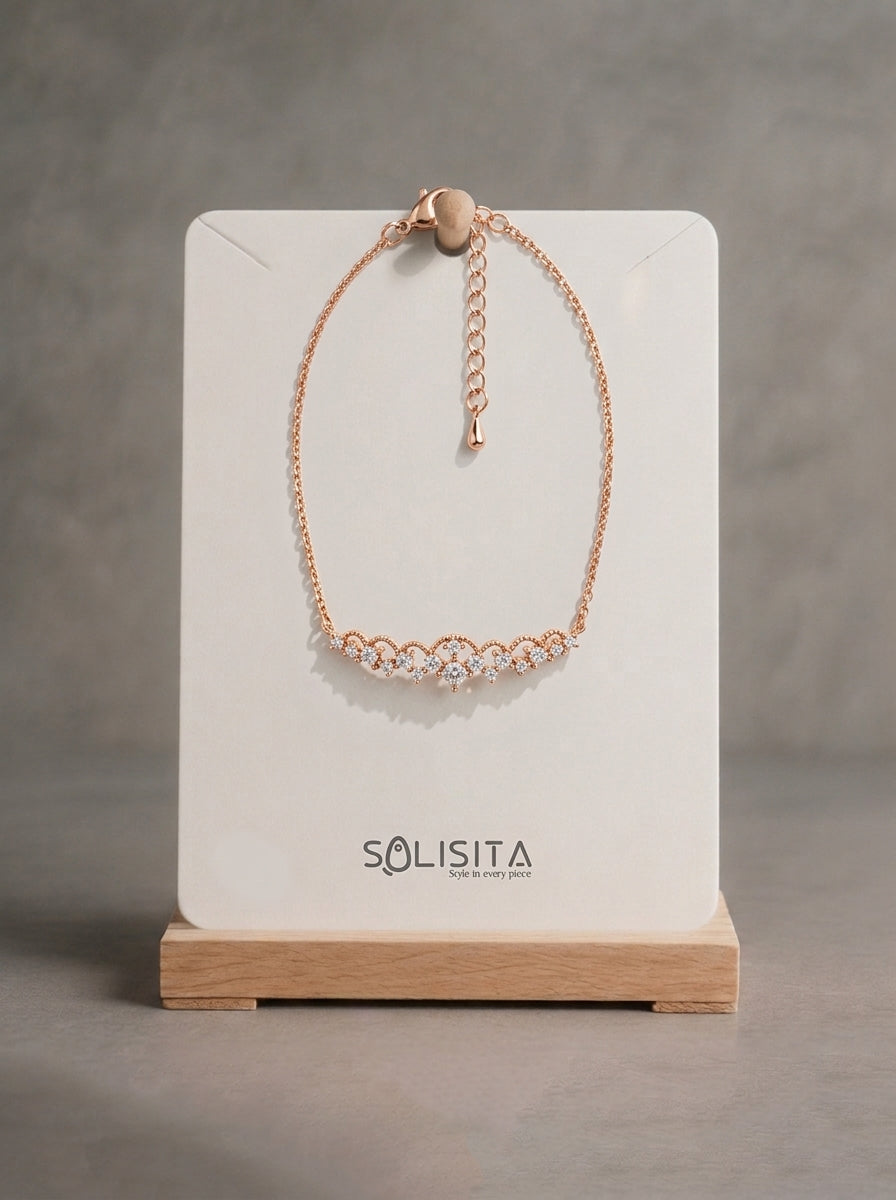 Crystal Lace Bar Bracelet Gold On-Hand Close-Up — Solisita