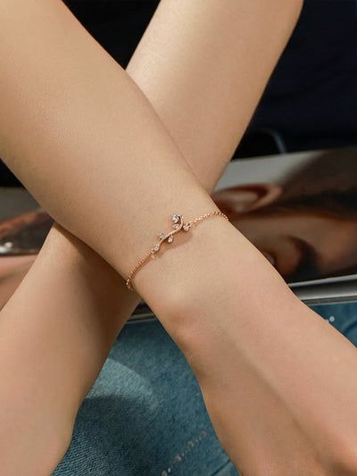 Crystal Leaf Branch Bracelet - Gold