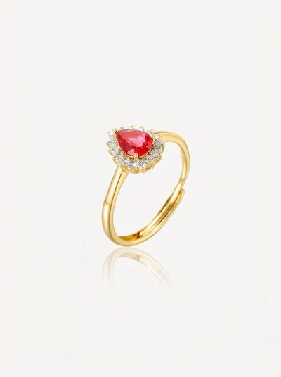 Crystal Teardrop Halo Ring - Gold