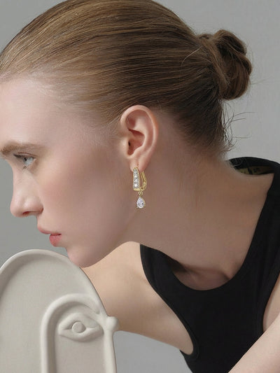 Crystal Teardrop U-Hoop Earrings - Gold