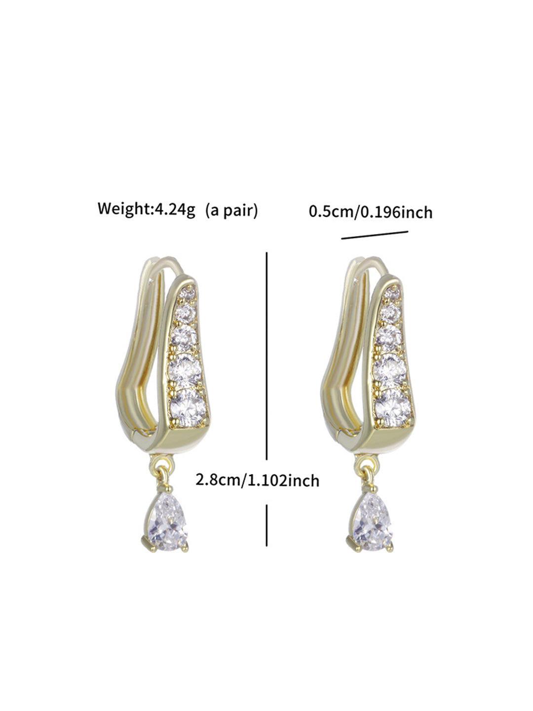 Crystal Teardrop U-Hoop Earrings Gold Flat-Lay — Solisita