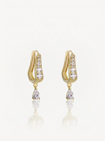 Crystal Teardrop U-Hoop Earrings - Gold