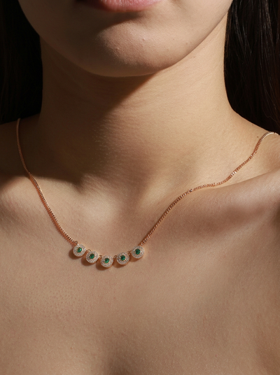 Emerald Green Halo Disc Necklace – Gold