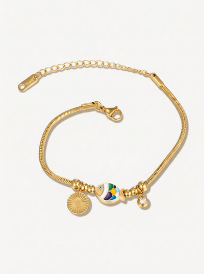 Enamel Fish & Sun Charm Bracelet – Gold