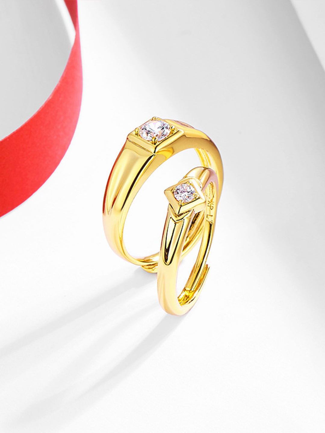 Gold-Tone Cubic Zirconia Couple Ring Set On-Hand — Solisita