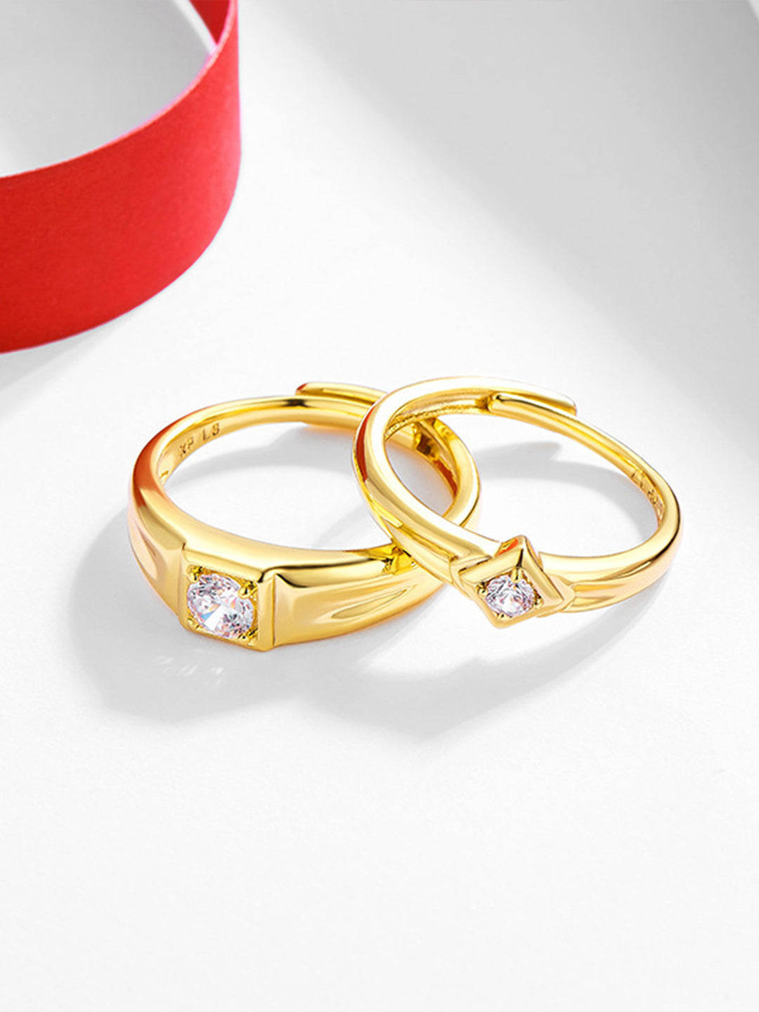 Gold-Tone Cubic Zirconia Couple Ring Set Styled — Solisita