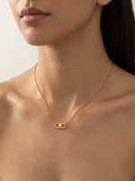 Load image into Gallery viewer, Paperclip Pearl Necklace Gold-Tone Side View — Solisita
