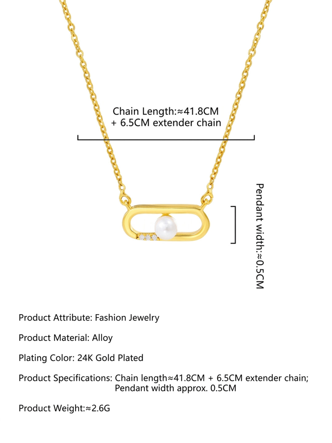 Paperclip Pearl Necklace Gold-Tone Flat-Lay — Solisita